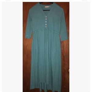 Heather teal blue dress size L by soft surroundings mid calf drawstring waist